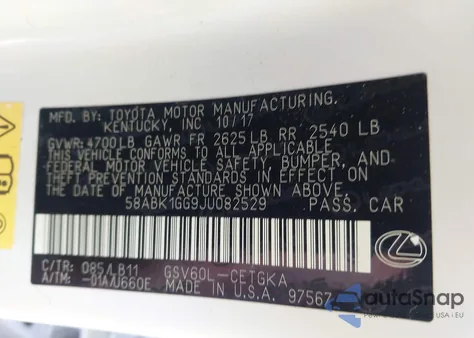 2018 Lexus Es 350 из США, поврежденный, VIN 58ABK1GG9JU082529